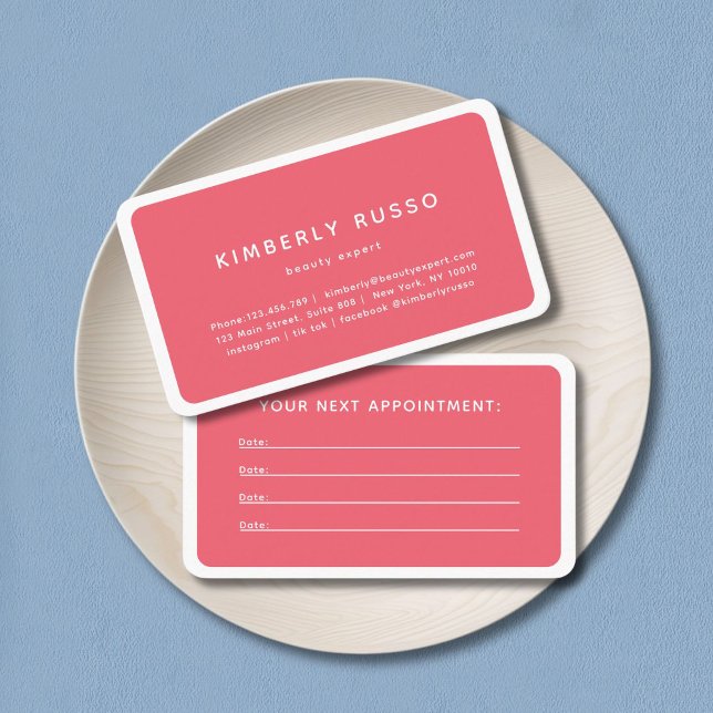 Carte de rendez-vous salon moderne, tendance (Modern, trendy, salon, red-pink appointment card.)