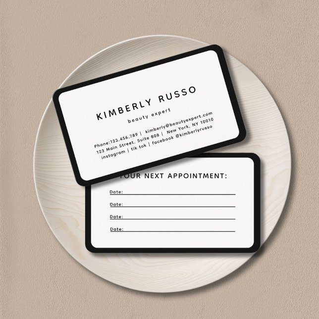 Carte de rendez-vous salon moderne, tendance (Modern, trendy, salon, black appointment card.)