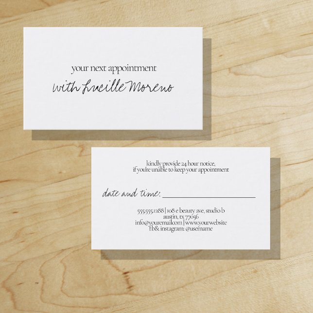 Carte De Rendez-vous Script manuscrit simple | Votre prochaine nominati ("Everyday is abundantly beautiful." 
Sincerely Best Wishes from Lucky Design World)