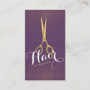 Carte De Rendez-vous Sécheurs de cheveux Gold Ciseaux violet et Parties