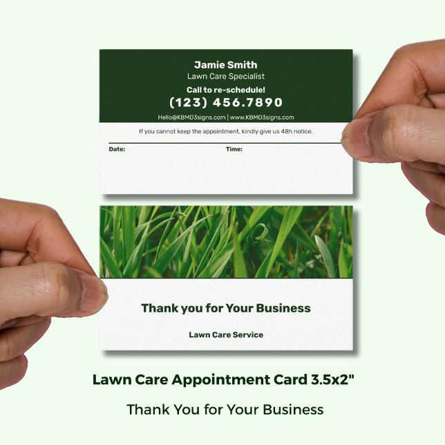 Carte De Rendez-vous Service de soin de pelouse Combo Moderne Merci & (Lawn Care Service Modern Combo Thank You & Appointment Card; Size: 3.5x2 Inch (US), Green White)