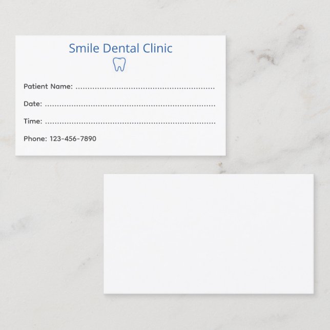 Carte De Rendez-vous Simple Dental Appointment Card with Tooth Icon (Devant / Derrière)