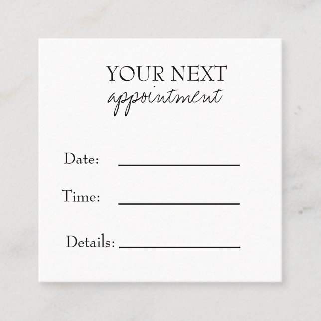 Carte De Rendez-vous Simple Elegant Black & White Appointment Card (Devant)