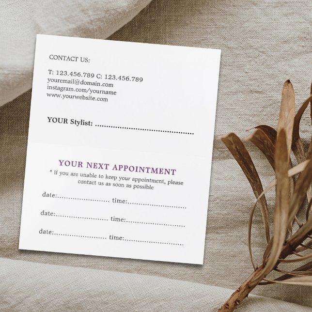 Carte De Rendez-vous Simple Élégant Salon de Beauté Violet Blanc (Créateur téléchargé)