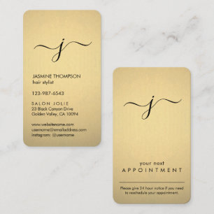 Carte De Rendez-vous Simple Monogramme Black & Faux Gold Foil Vertical