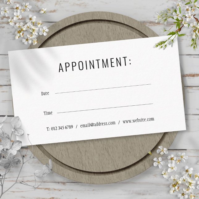 Carte De Rendez-vous Simple nomination moderne en noir et blanc (Simple Modern Black and White Appointment)