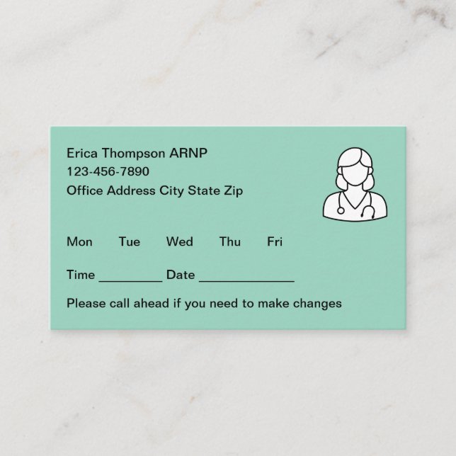 Carte De Rendez-vous Simple Nurse Practitioner Appointment Cards (Devant)