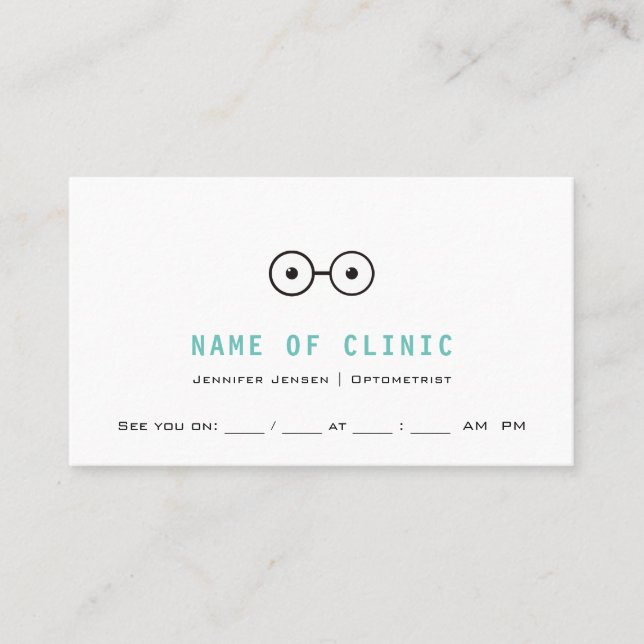 Carte De Rendez-vous Simple Optométrie Plain Lunettes de vue Logo Rende (Devant)