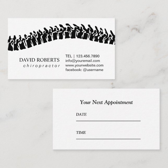 Carte de rendez-vous simple pour chiropracteur (Devant / Derrière)