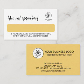 Carte De Rendez-vous Soft Yellow & White With Your Business Logo