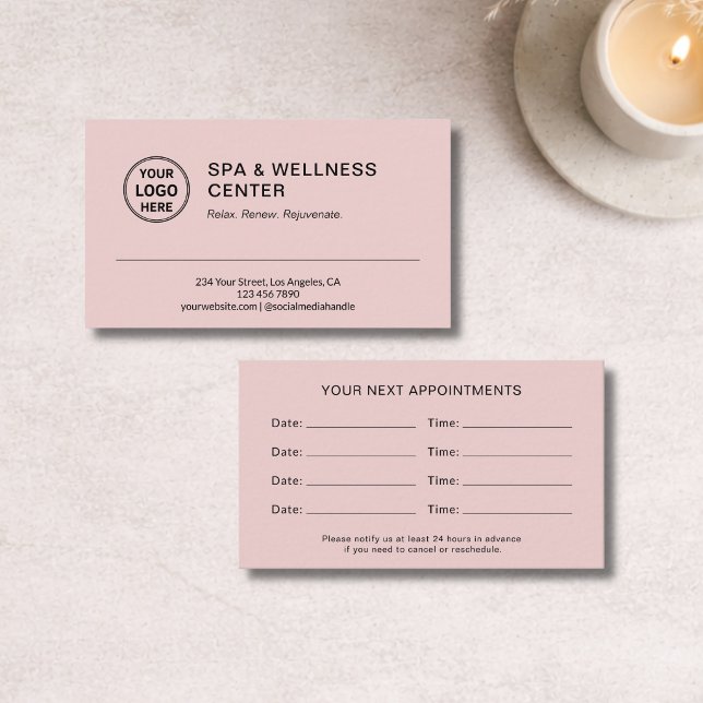 Carte De Rendez-vous Spa Bien-être Moderne Rose (Modern Spa Wellness Pink Appointment Card)