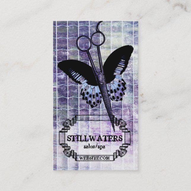 Carte De Rendez-vous spa pourpre grunge de coiffeur de ciseaux de (Devant)