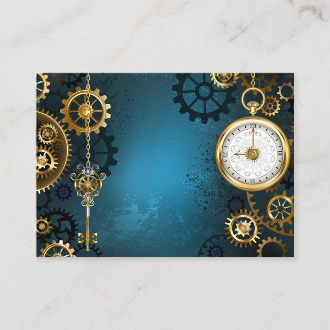 Carte De Rendez-vous Steampunk Arrière - plan turquoise avec Gears (Devant)
