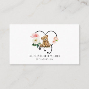 Carte de rendez-vous Stéthoscope Floral Pédiatre