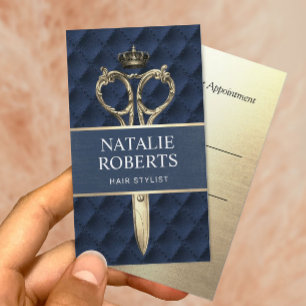 Carte De Rendez-vous Styliste de cheveux Royal Gold Ciseau Marine Blue