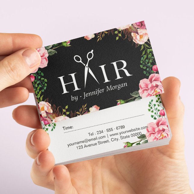 Carte De Rendez-vous Styliste des cheveux floraux Logo Salon de beauté  (Créateur téléchargé)
