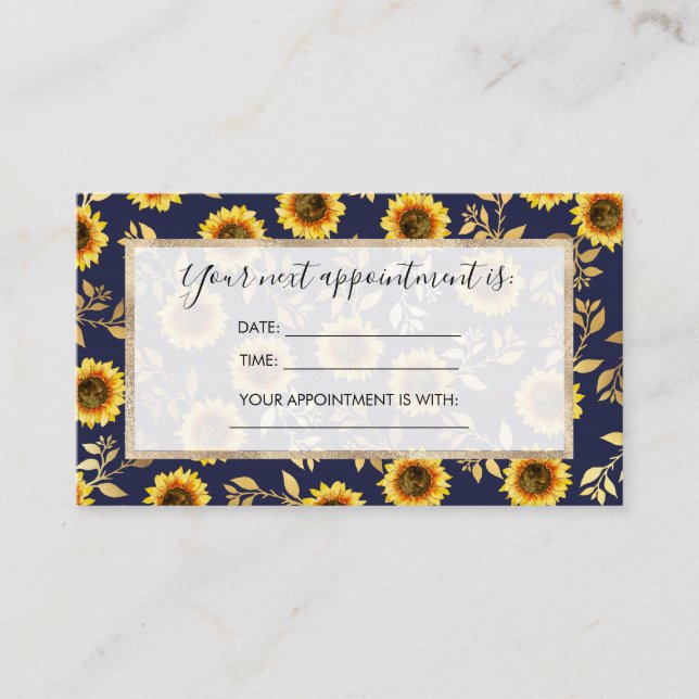 Carte De Rendez-vous Sunny Yellow Gold Navy Feuille Motif (Devant)