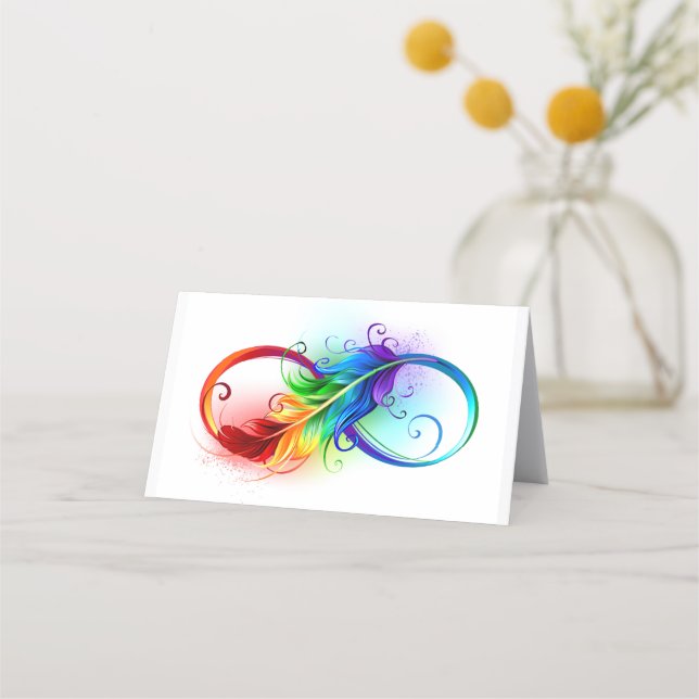 Carte De Rendez-vous Symbole d'infini avec plume arc-en-ciel (Devant)
