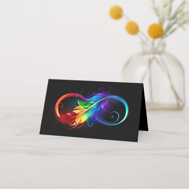 Carte De Rendez-vous Symbole d'infini avec plume arc-en-ciel (Devant)