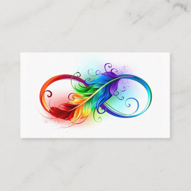 Carte De Rendez-vous Symbole d'infini avec plume arc-en-ciel (Devant)