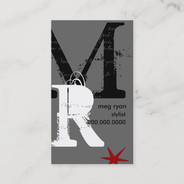 Carte De Rendez-vous Taille normale grise verticale d'initiales (Devant)