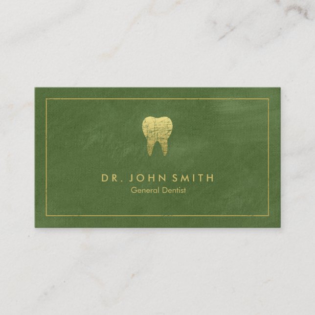Carte De Rendez-vous Toile verte Cadre doré & dent - Dentiste (Devant)