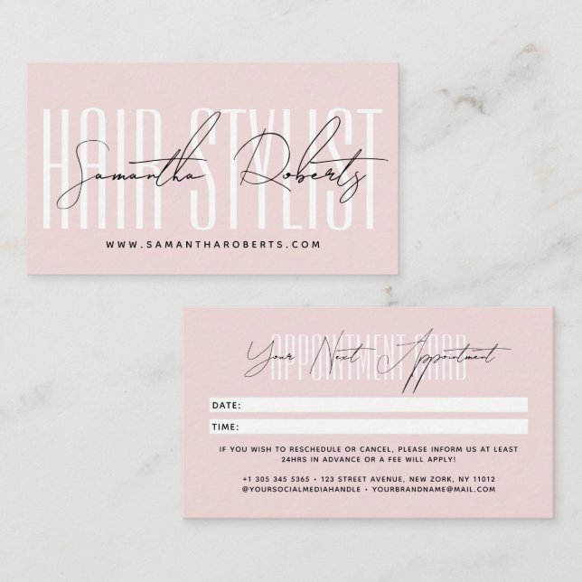 Carte De Rendez-vous Typographie de script de coiffeur moderne rose blu (Devant / Derrière)