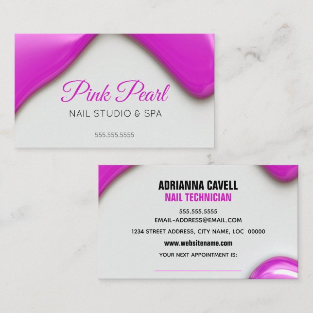 Carte De Rendez-vous Vernis à Ongles Liquide Rose (Devant / Derrière)