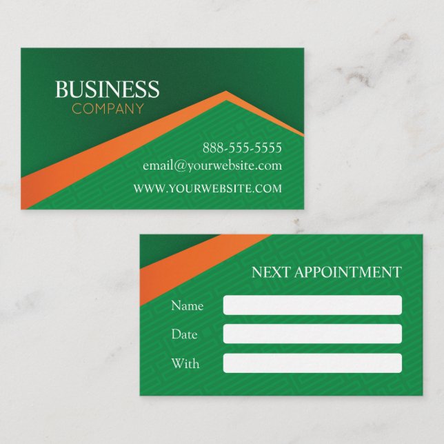 Carte De Rendez-vous Vert professionnel avec rayure orange (Devant / Derrière)