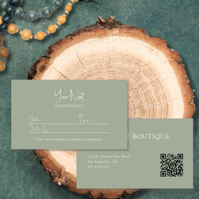Carte De Rendez-vous Vert sauge moderne avec code QR  (Créateur téléchargé)
