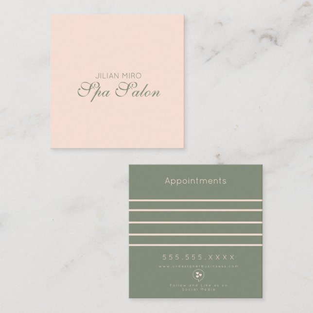 Carte de rendez-vous verte pour salon de beauté mo (Devant / Derrière)