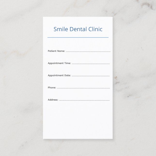 Carte De Rendez-vous Vertical Dental Appointment Card Clean Design (Devant)