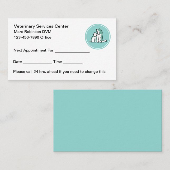 Carte de rendez-vous vétérinaire design simple (Devant / Derrière)