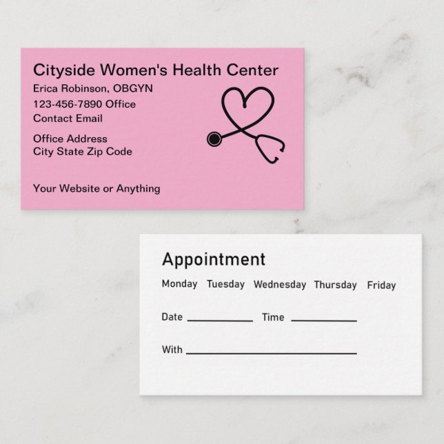 Carte De Rendez-vous Women's Health OBGYN Appointment Cards (Devant / Derrière)