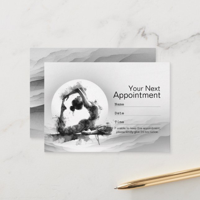 Carte De Rendez-vous Yoga Reiki à une jambe King Pigeon Pose Aquarelle (Devant/Arrière en situation)