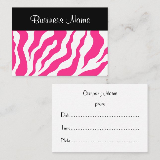 Carte de rendez-vous Zèbre Rose Chaud (Devant / Derrière)