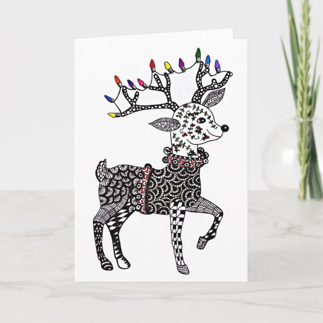 Carte de renne de lumières de Noël (Devant)