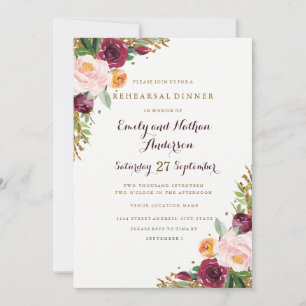 Carte de repas de répétition Burgundy Gold Floral