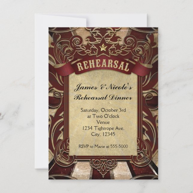 Carte de répétition de mariage cirque carnaval vin (Devant)