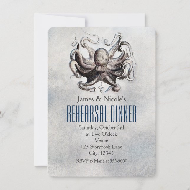 Carte de répétition de mariage Octopus Beach vinta (Devant)