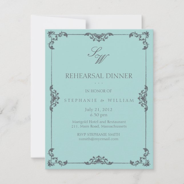 Carte de répétition de monogramme floral turquoise (Devant)