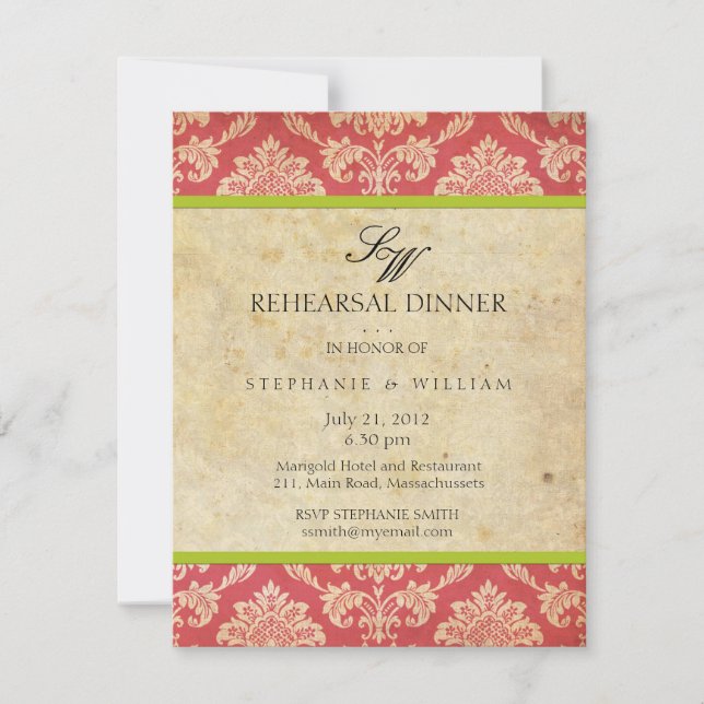 Carte de répétition vintage Damask Monogram (Devant)