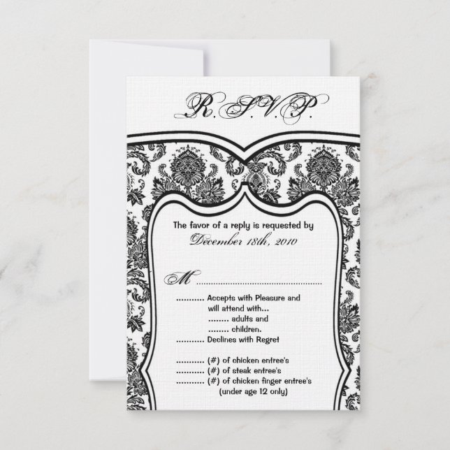 Carte de réponse 3,5x5 Damassé pour mariage (Devant)