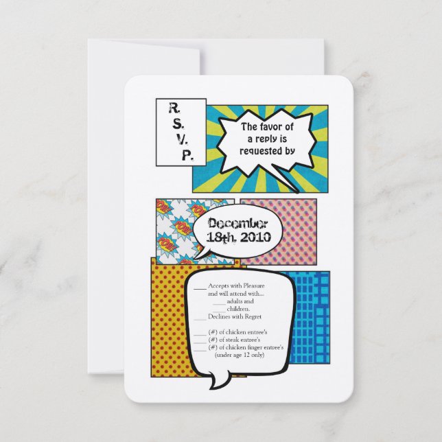 Carte de réponse 3,5x5 en bande dessinée Pop Art C (Devant)