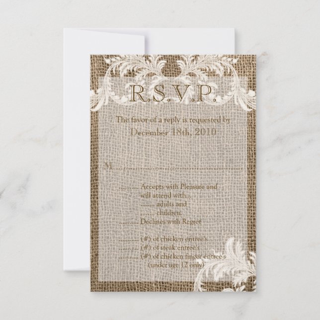 Carte de réponse 3,5x5 en toile de jute dentelle C (Devant)