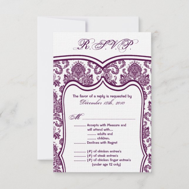 Carte de réponse 3,5x5 Mariage damassé violet prun (Devant)