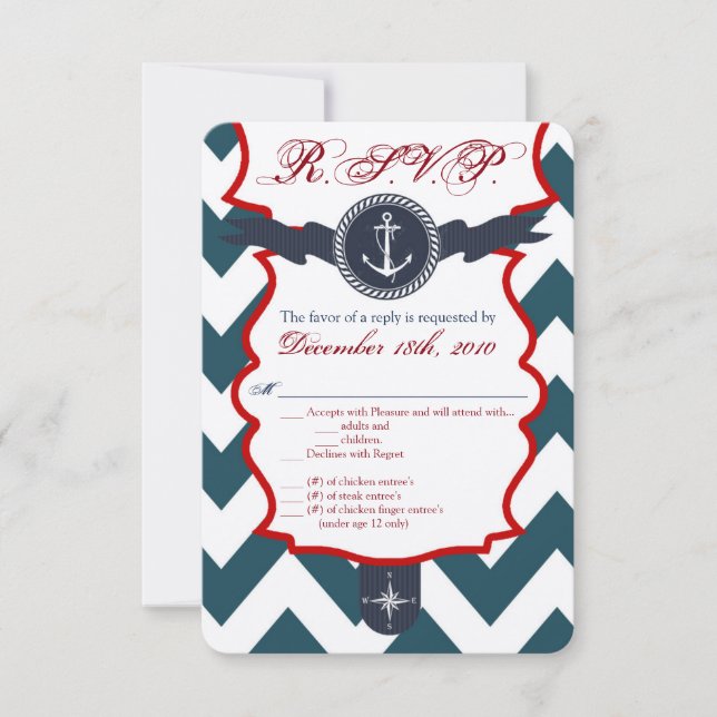 Carte de réponse 3,5x5 Thème nautique Ancre Bousso (Devant)