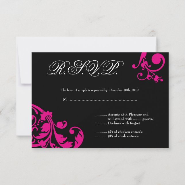 Carte de réponse 3x5 R.S.V.P. Folial rose chaud (Devant)
