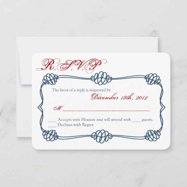Carte de réponse 3x5 R.S.V.P. Marine Ancre de noeu (Devant)