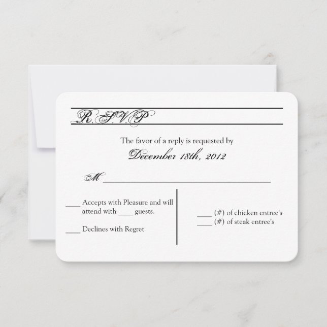 Carte de réponse 3x5 R.S.V.P. Typographie moderne  (Devant)